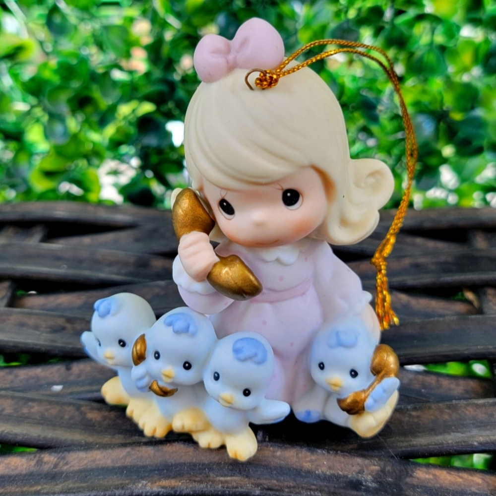 Precious Moments Ringing In The Season Pink and Gold Figurine with Blue Birds